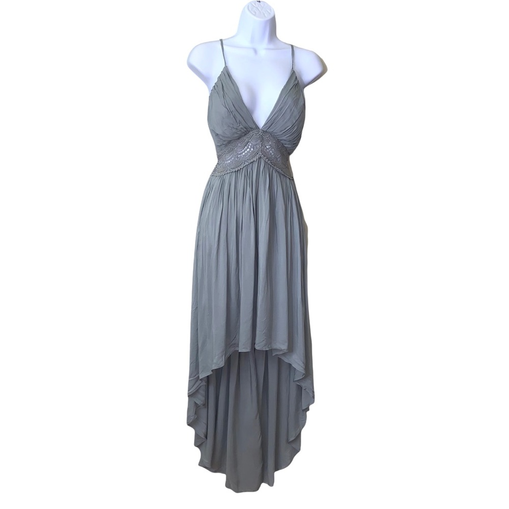 Miss Avenue Dress Hi-Low Gray Empire Waist Tie Back at Neck - Picture 1 of 13